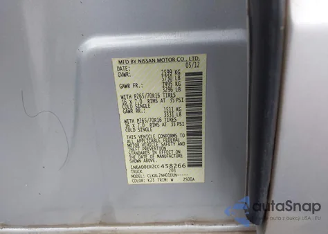 2012 Nissan Frontier Sv from USA, damaged, VIN 1N6AD0ER2CC458266